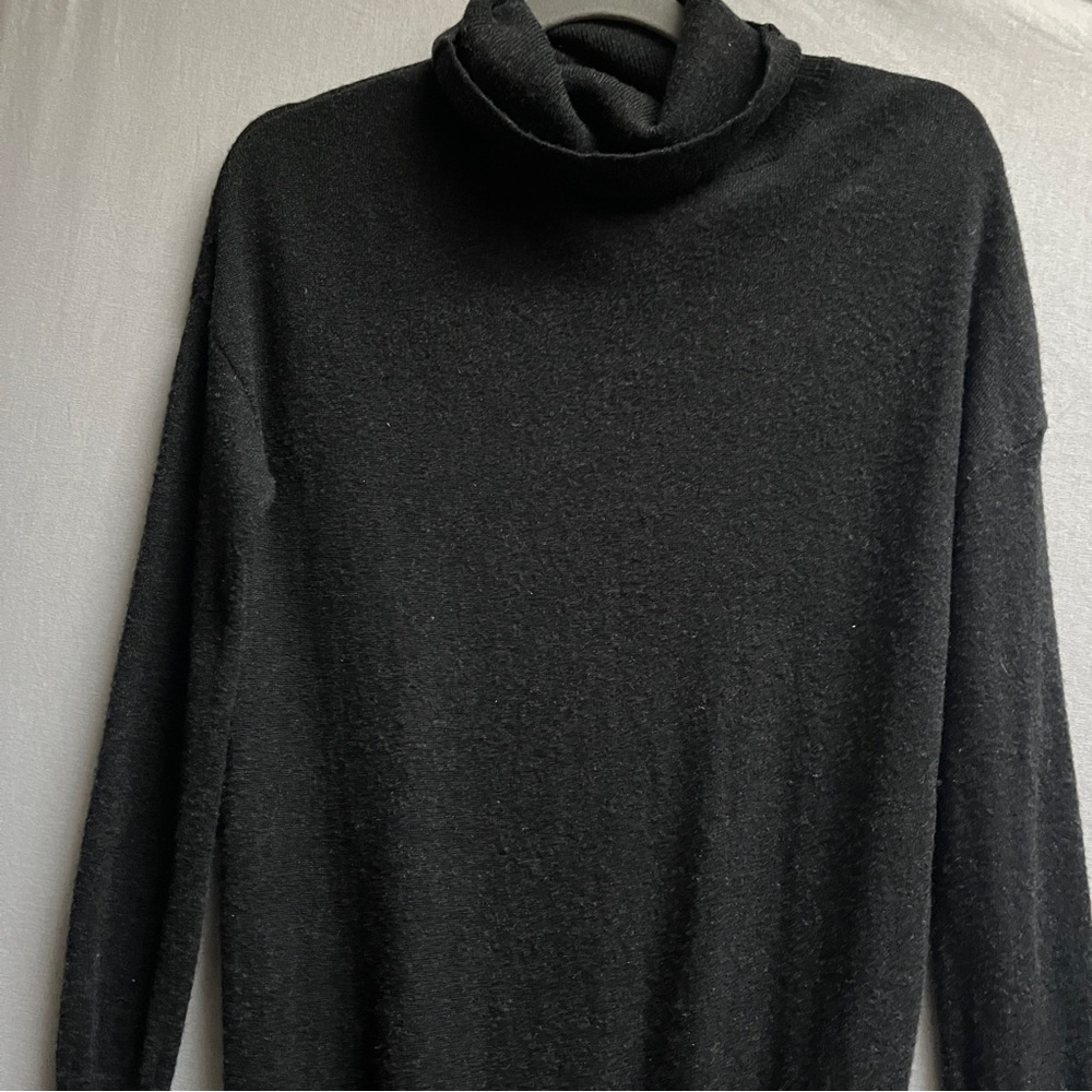 AllSaints Hava Black Wool Cashmere Asymmetrical Ruffle Turtleneck Dress Size S - Picture 6 of 10